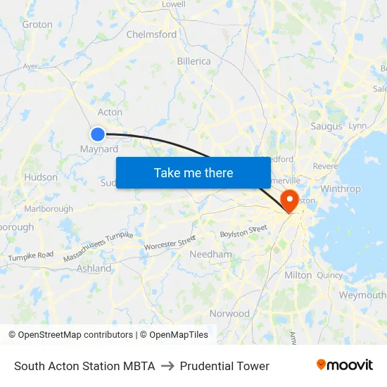 South Acton Station MBTA to Prudential Tower map