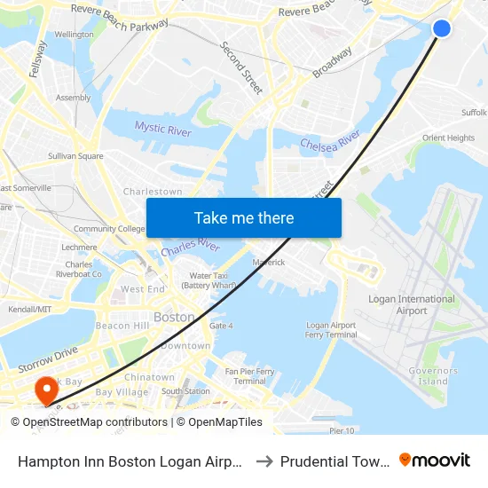 Hampton Inn Boston Logan Airport to Prudential Tower map