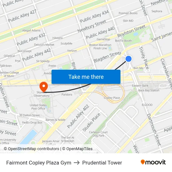 Fairmont Copley Plaza Gym to Prudential Tower map