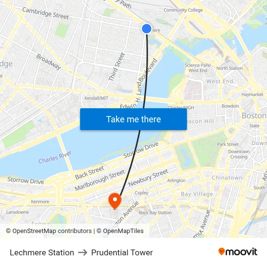 Lechmere Station to Prudential Tower map