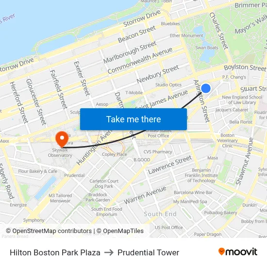Hilton Boston Park Plaza to Prudential Tower map