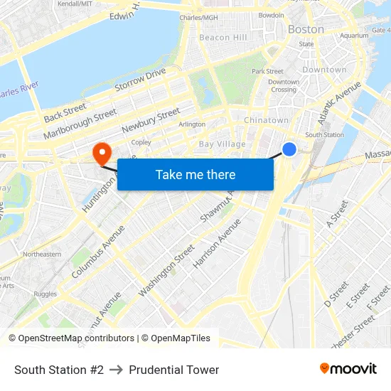 South Station #2 to Prudential Tower map