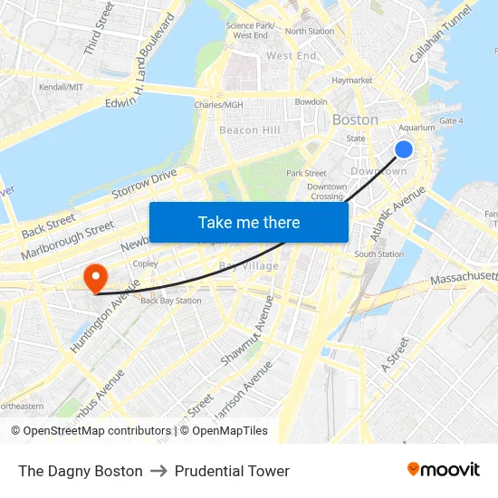 The Dagny Boston to Prudential Tower map