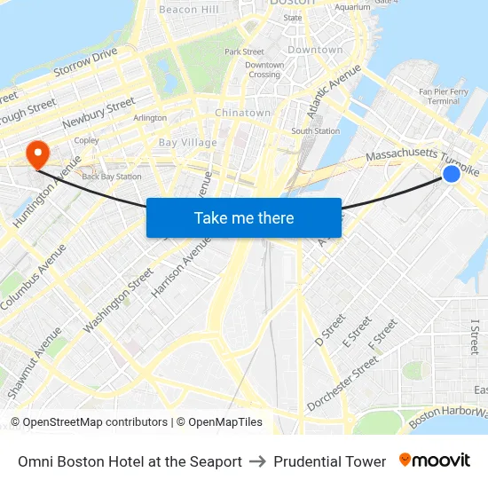 Omni Boston Hotel at the Seaport to Prudential Tower map