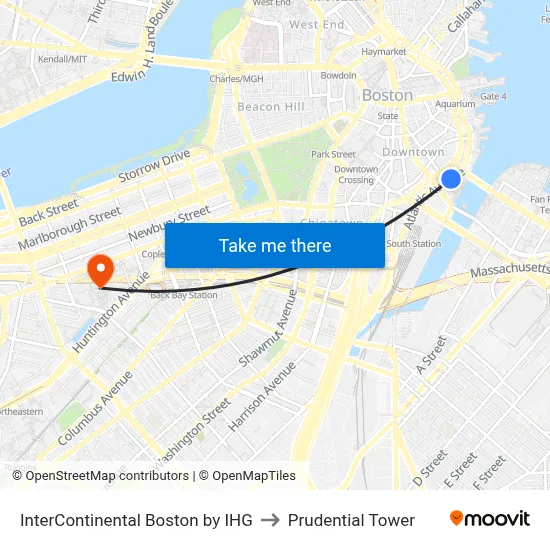 InterContinental Boston by IHG to Prudential Tower map