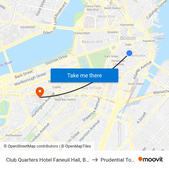 Club Quarters Hotel Faneuil Hall, Boston to Prudential Tower map