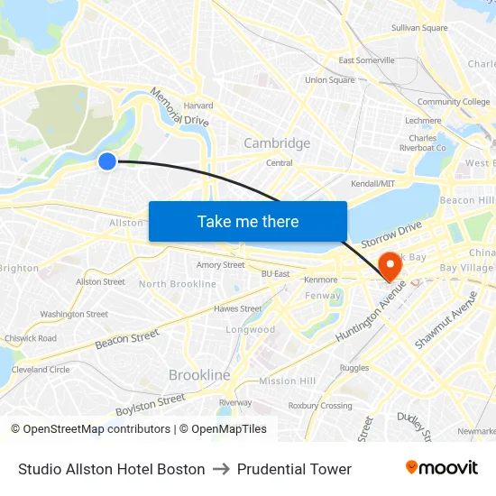 Studio Allston Hotel Boston to Prudential Tower map