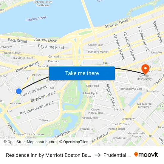 Residence Inn by Marriott Boston Back Bay/Fenway to Prudential Tower map