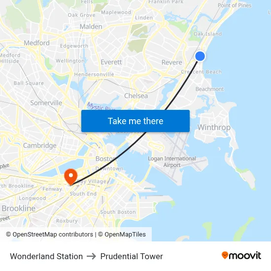 Wonderland Station, 1300 North Shore to Prudential Tower map