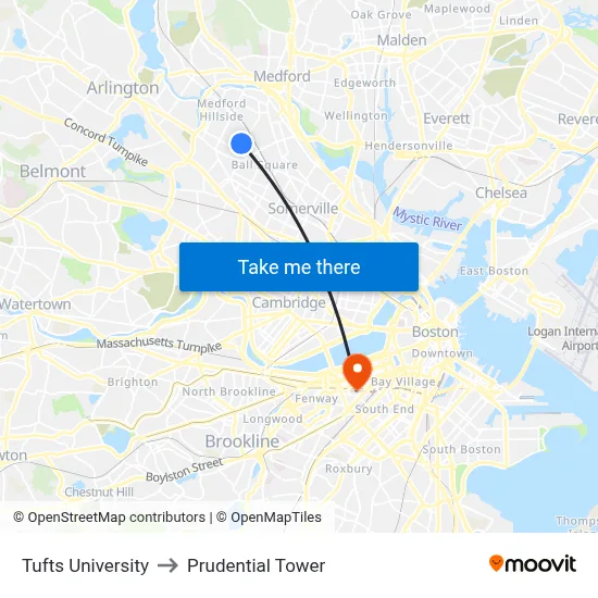 Tufts University, 40 Talbot Ave to Prudential Tower map