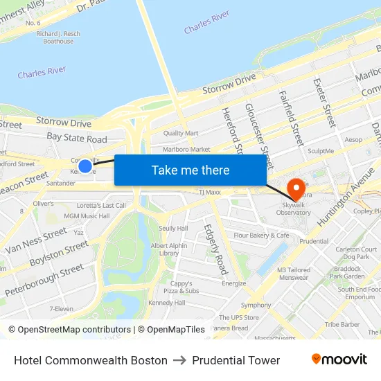 Hotel Commonwealth Boston to Prudential Tower map