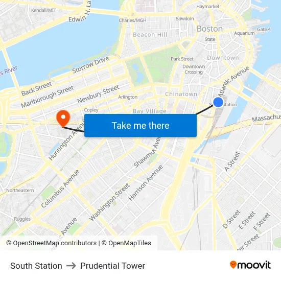 South Station to Prudential Tower map
