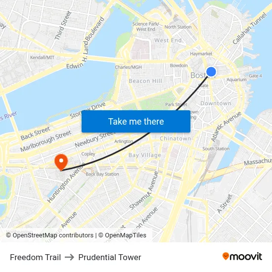 Freedom Trail to Prudential Tower map