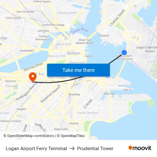 Logan Airport Ferry Terminal to Prudential Tower map