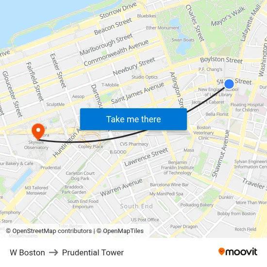 W Boston to Prudential Tower map