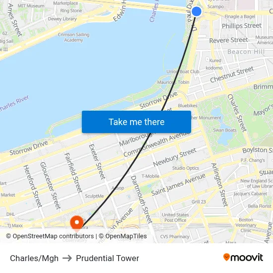 Charles/Mgh to Prudential Tower map