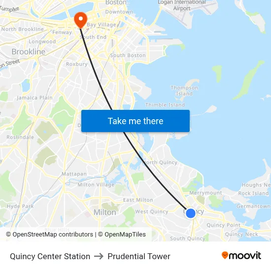 Quincy Center Station to Prudential Tower map