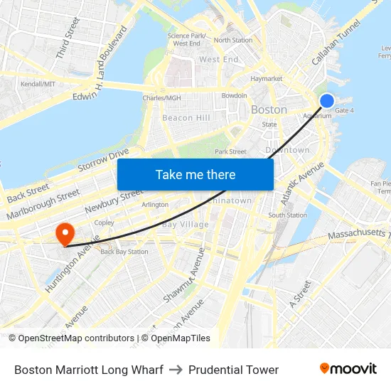 Boston Marriott Long Wharf to Prudential Tower map