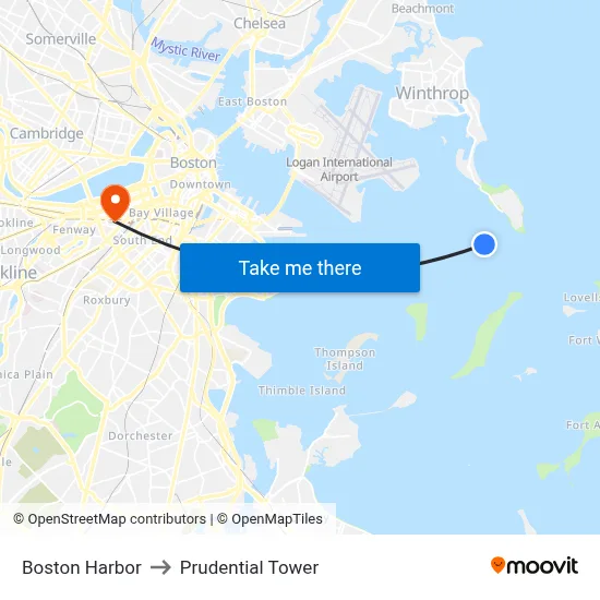 Boston Harbor to Prudential Tower map