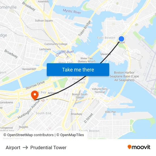 Airport to Prudential Tower map