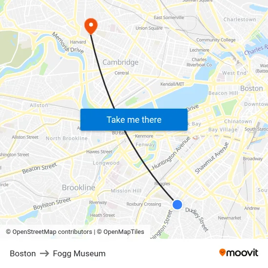 Boston to Fogg Museum map