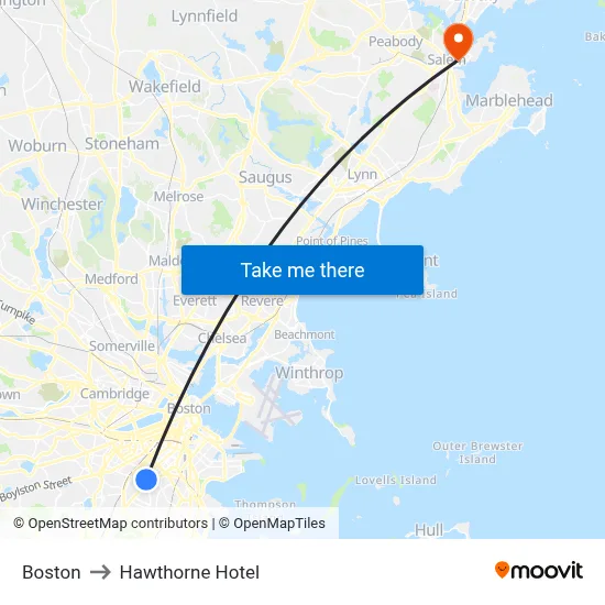 Boston to Hawthorne Hotel map
