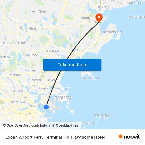 Logan Airport Ferry Terminal to Hawthorne Hotel map