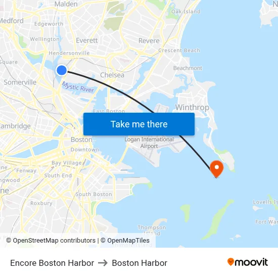Encore Boston Harbor to Boston Harbor map