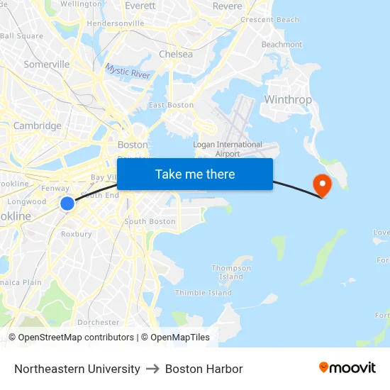 Northeastern University to Boston Harbor map