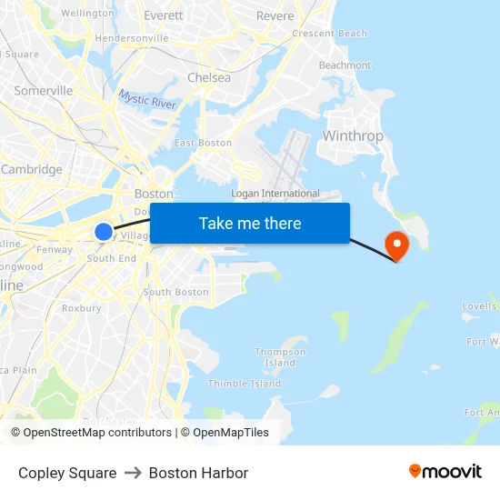 Copley Square to Boston Harbor map