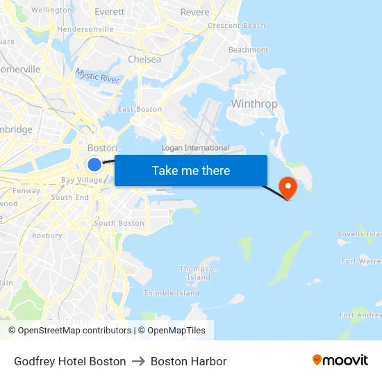 Godfrey Hotel Boston to Boston Harbor map
