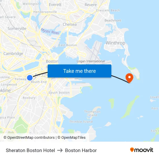 Sheraton Boston Hotel to Boston Harbor map