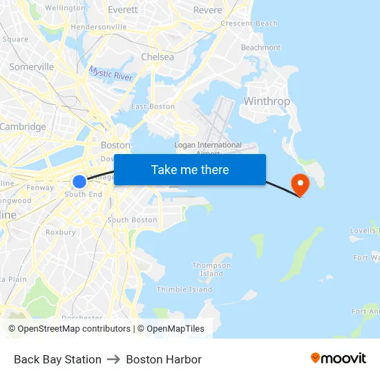 Back Bay Station to Boston Harbor map
