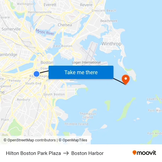Hilton Boston Park Plaza to Boston Harbor map