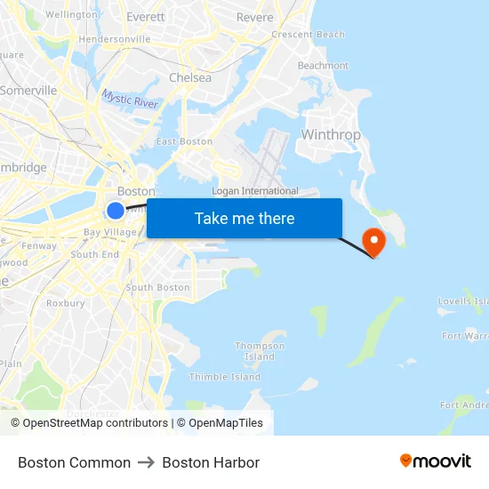 Boston Common to Boston Harbor map