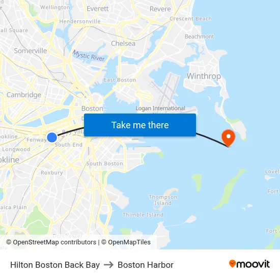 Hilton Boston Back Bay to Boston Harbor map