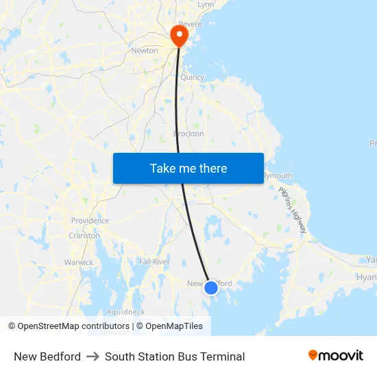New Bedford to South Station Bus Terminal map