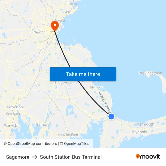 Sagamore to South Station Bus Terminal map