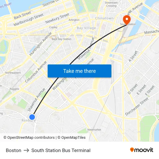 Boston to South Station Bus Terminal map