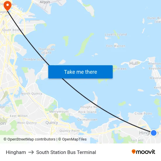 Hingham to South Station Bus Terminal map