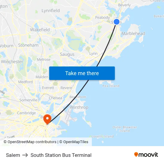 Salem to South Station Bus Terminal map