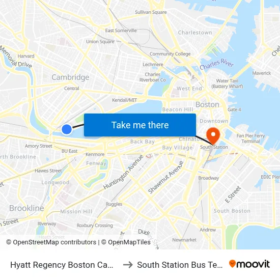 Hyatt Regency Boston Cambridge to South Station Bus Terminal map