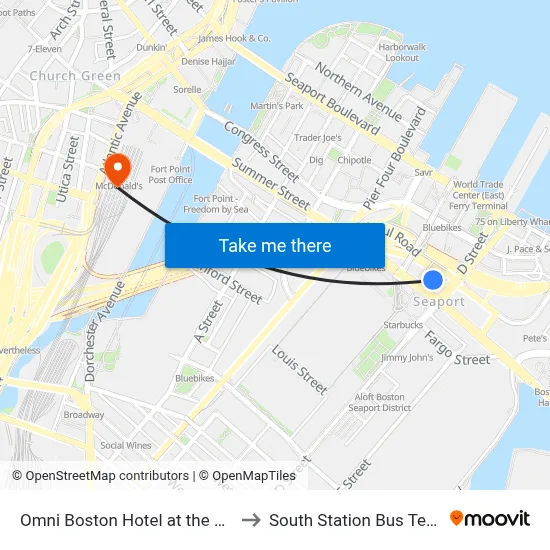 Omni Boston Hotel at the Seaport to South Station Bus Terminal map