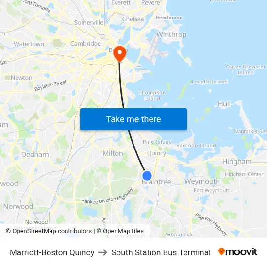 Marriott-Boston Quincy to South Station Bus Terminal map