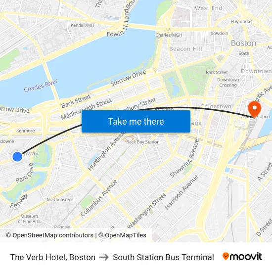 The Verb Hotel, Boston to South Station Bus Terminal map