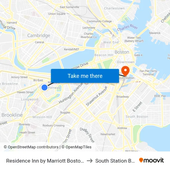 Residence Inn by Marriott Boston Back Bay/Fenway to South Station Bus Terminal map