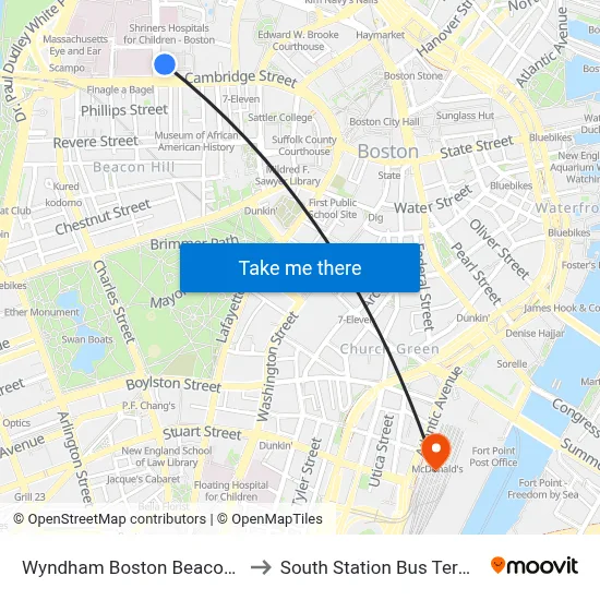 Wyndham Boston Beacon Hill to South Station Bus Terminal map