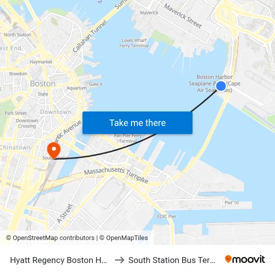 Hyatt Regency Boston Harbor to South Station Bus Terminal map