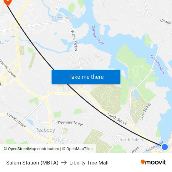 Salem Station (MBTA) to Liberty Tree Mall map