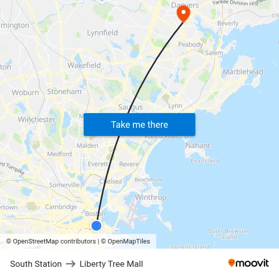 South Station to Liberty Tree Mall map